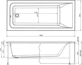 Акриловая ванна Aquanet Bright 180x80 прямоугольная, пристенная, объем 220 л.