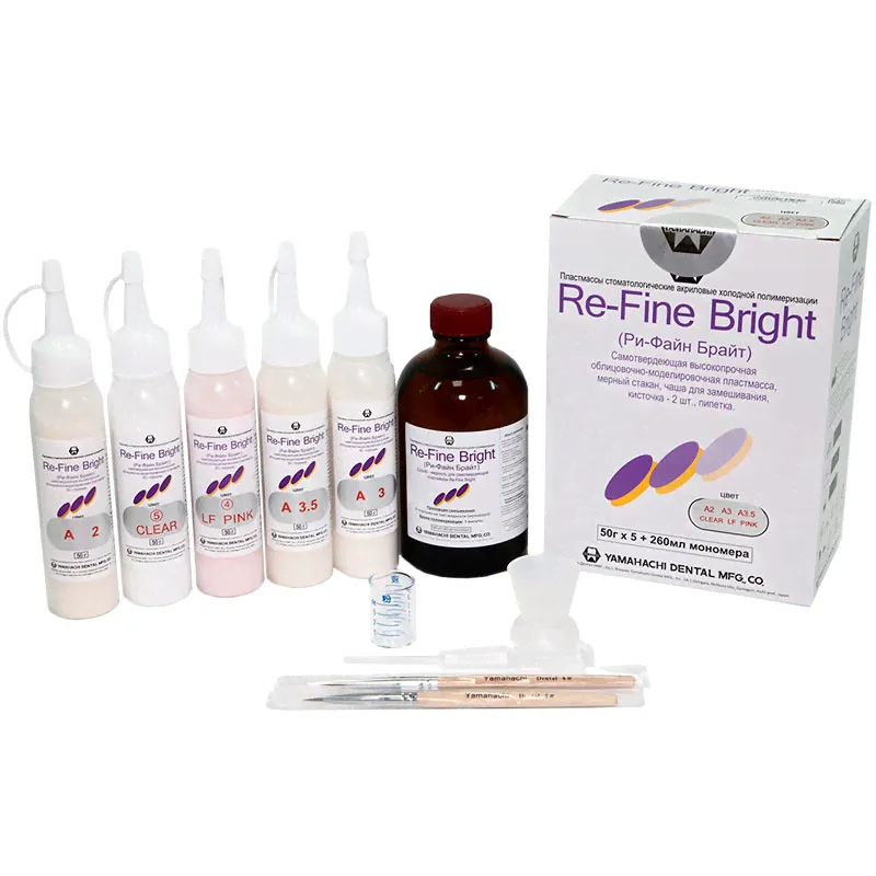 Re-Fine Bright, Набор Set 2 (5+1) - пластмасса самоотверждаемая 5х50г+260мл (1хA2, 1xA3, 1xA3.5, 1хClear, 1xLF Pink)-0